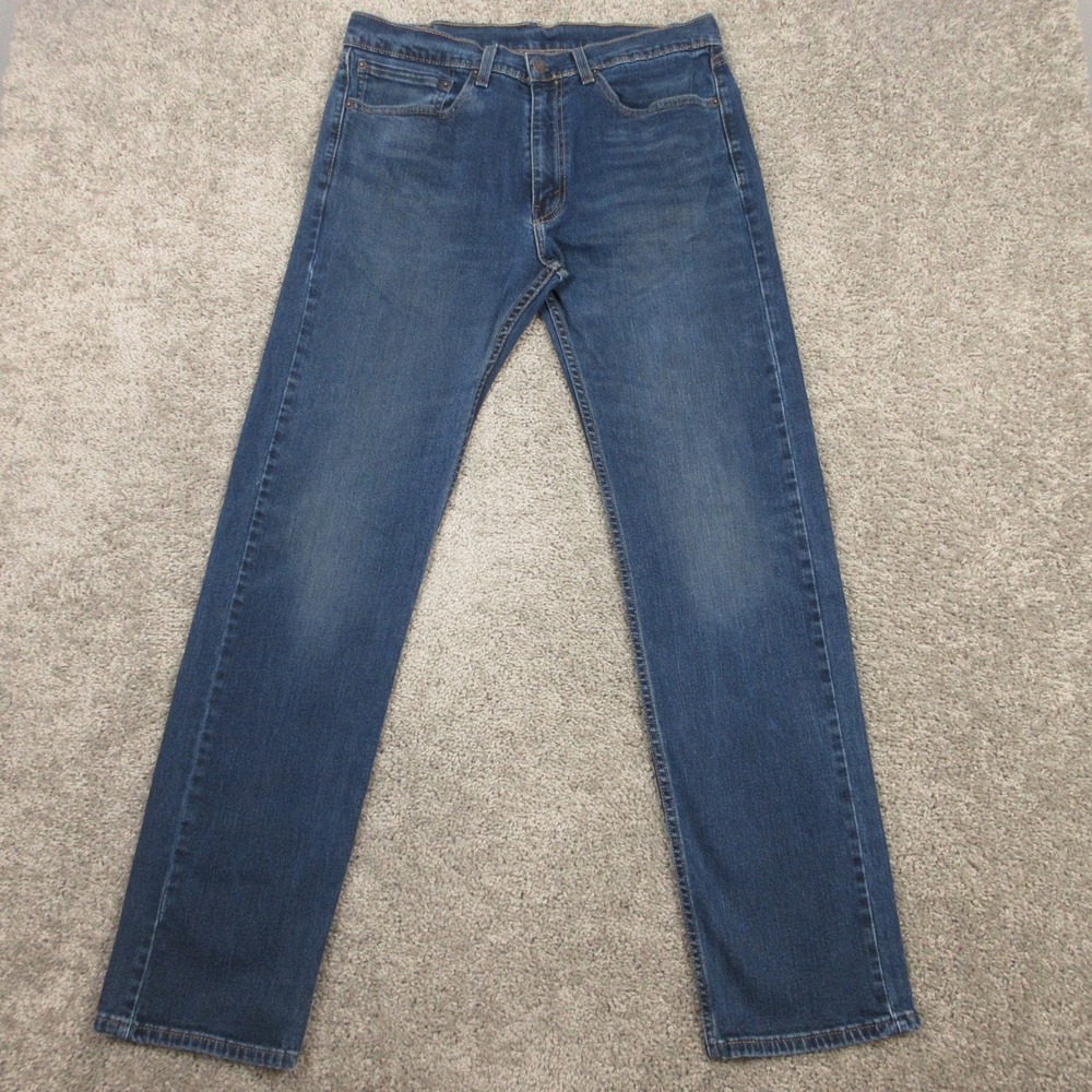 Levis Jeans Mens 34x34 Blue 505 Regular Straight Faded Whisker ZipDenim Pants